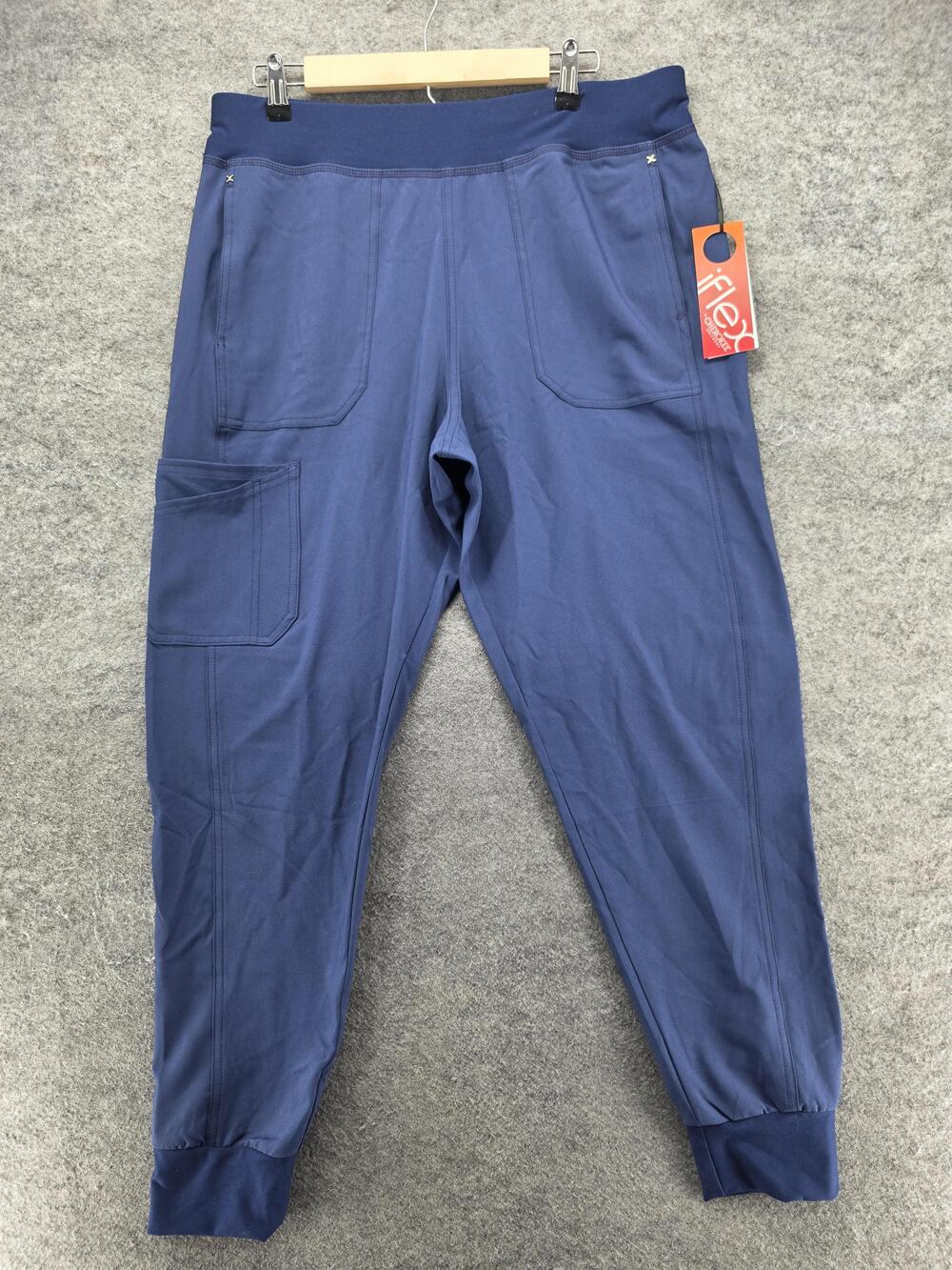 Cherokee Mid Rise Jogger Pants Womens L Blue IFlex Workwear Stretch Cuffed